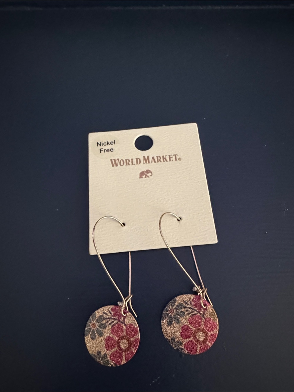 World Market Gold-Tone Floral Drop Earrings in Red and Gold